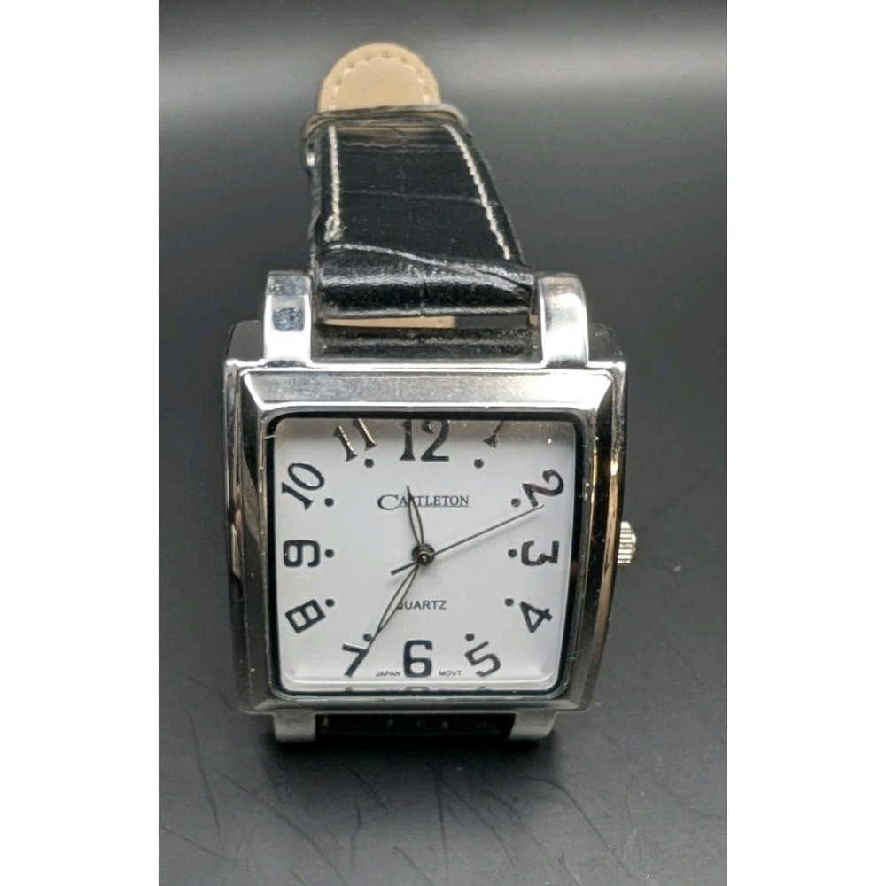 CASTLETON Quartz Black‎ Leather Band Wrist Watch new battery